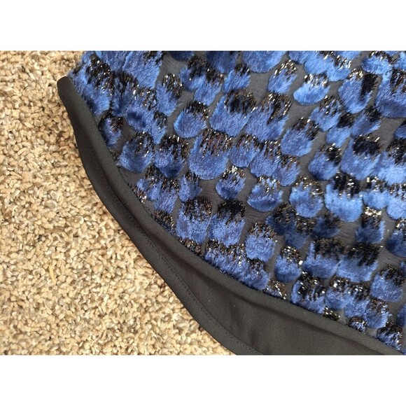 Diane Von Furstenberg Blouse Livian Velvet Burnout Black Blue Gold Size Large - Picture 7 of 9